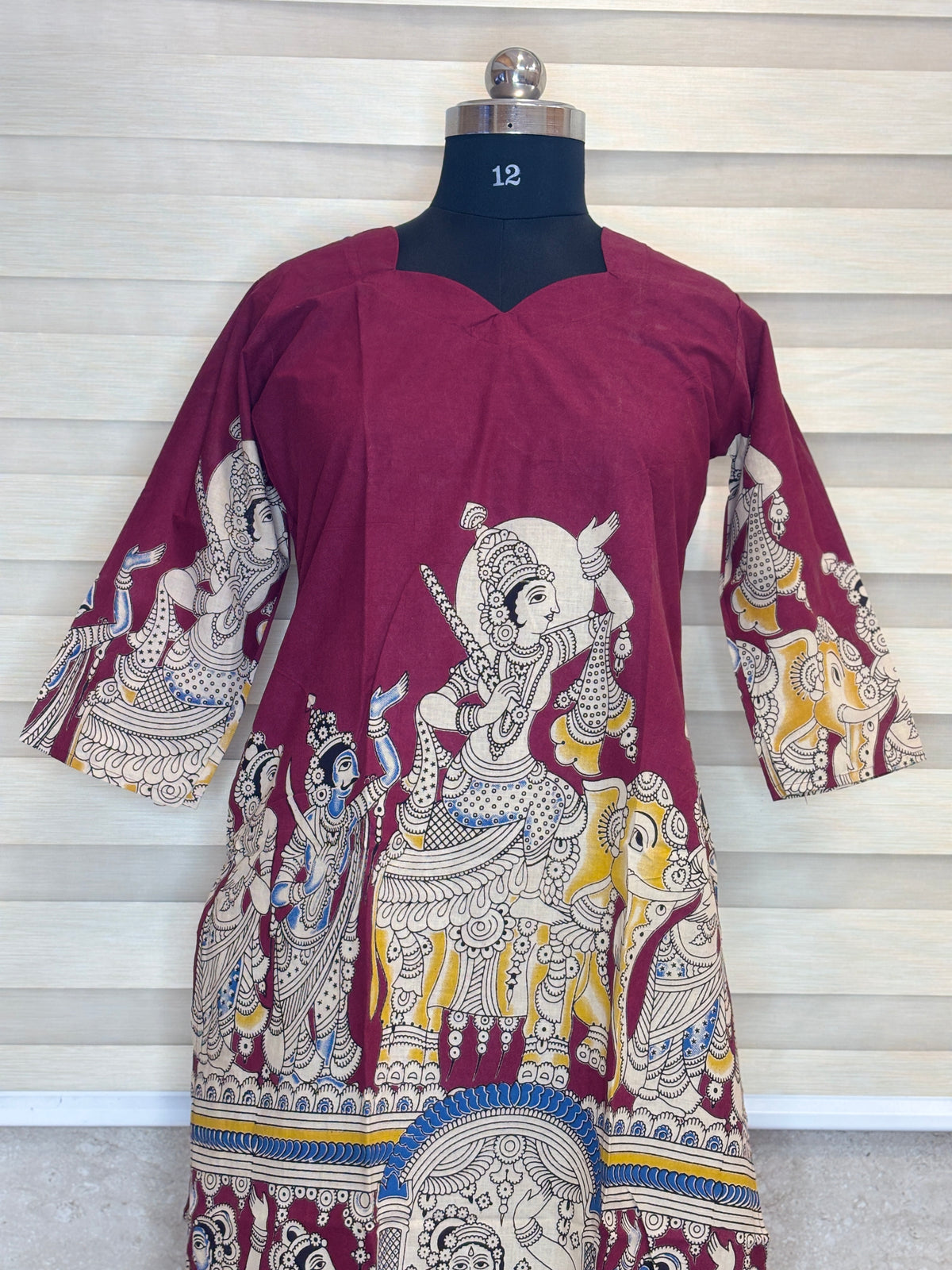 Wine Maroon Kalamkari Kurti Top