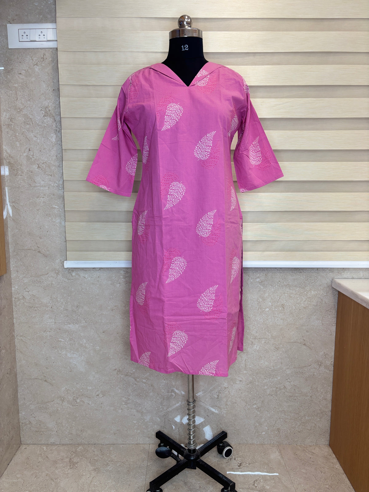 Rani Pink White Paisley Soft cotton Kurti with full lining