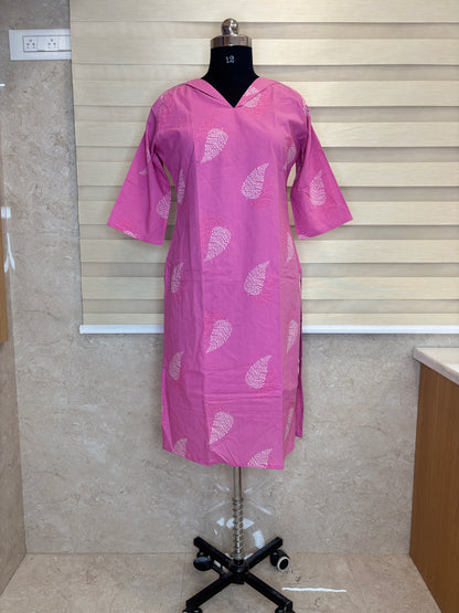 Rani Pink White Paisley Soft cotton Kurti with full lining