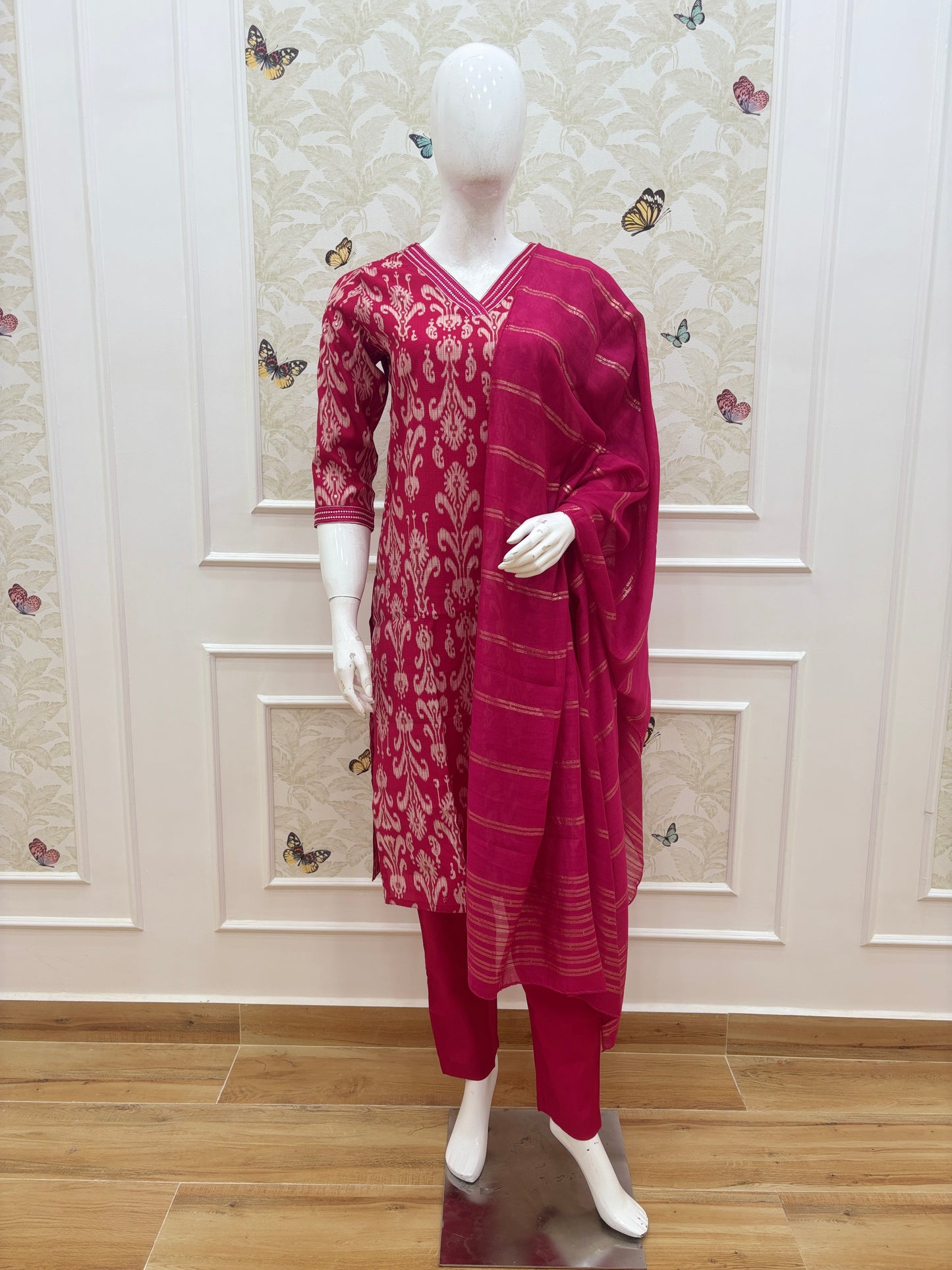 Rani Pink Lurex Fabric 3 piece kurta set