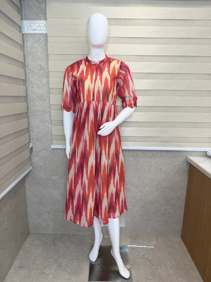 Multicolor with Dye-Tie Printed Georgette Center Zip Maxi