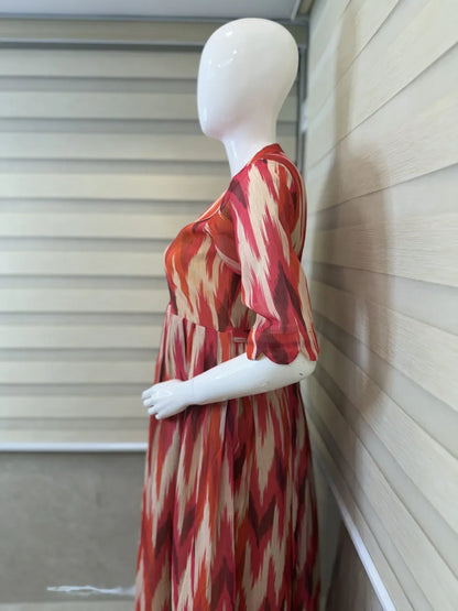 Multicolor with Dye-Tie Printed Georgette Center Zip Maxi