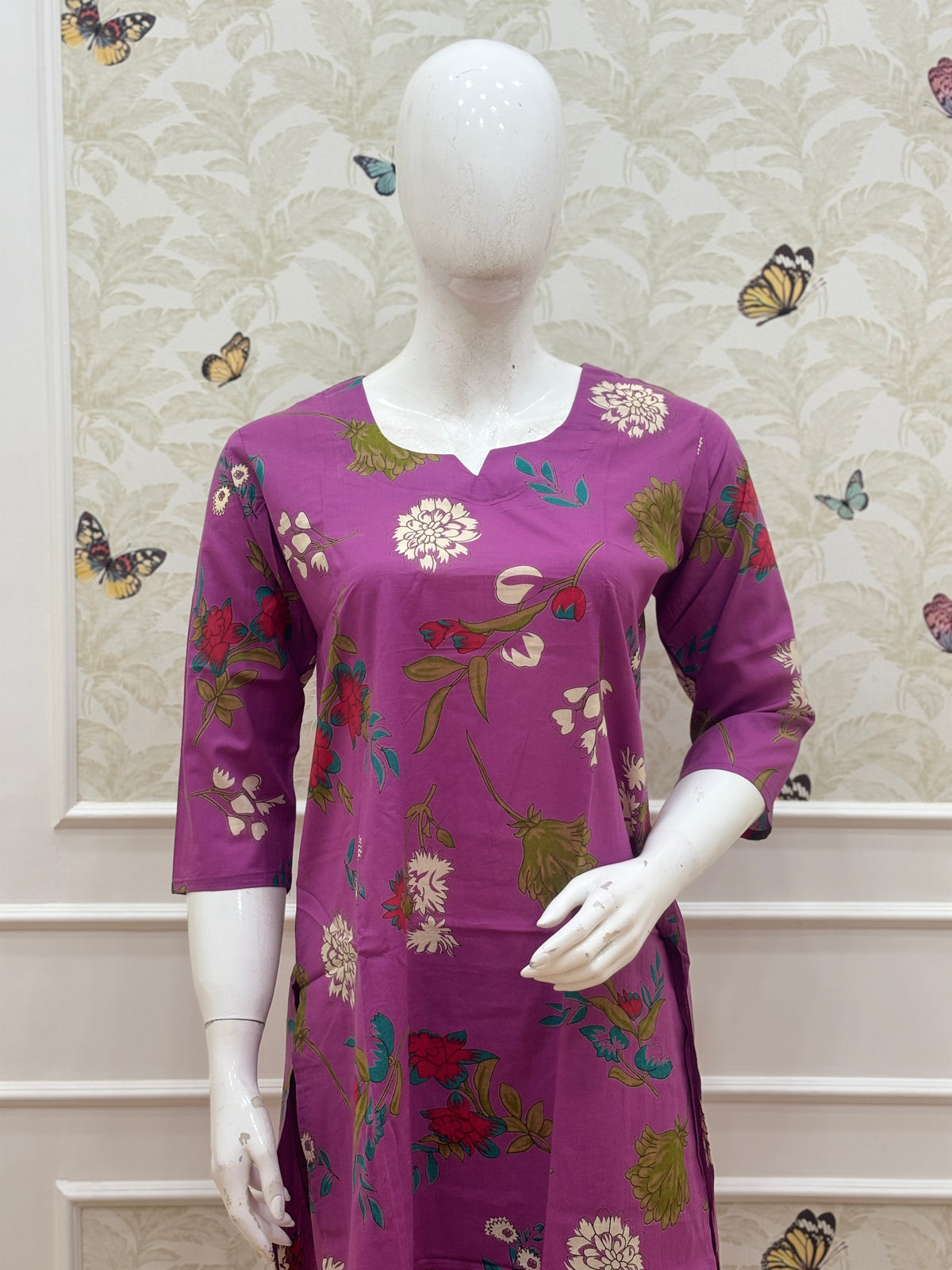 Berry Purple Floral Printed Kurti Set