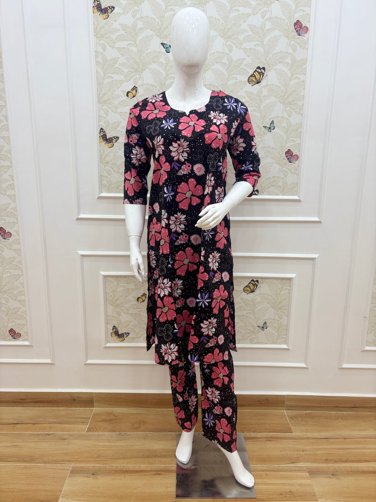 Black Floral Printed Kurti Set