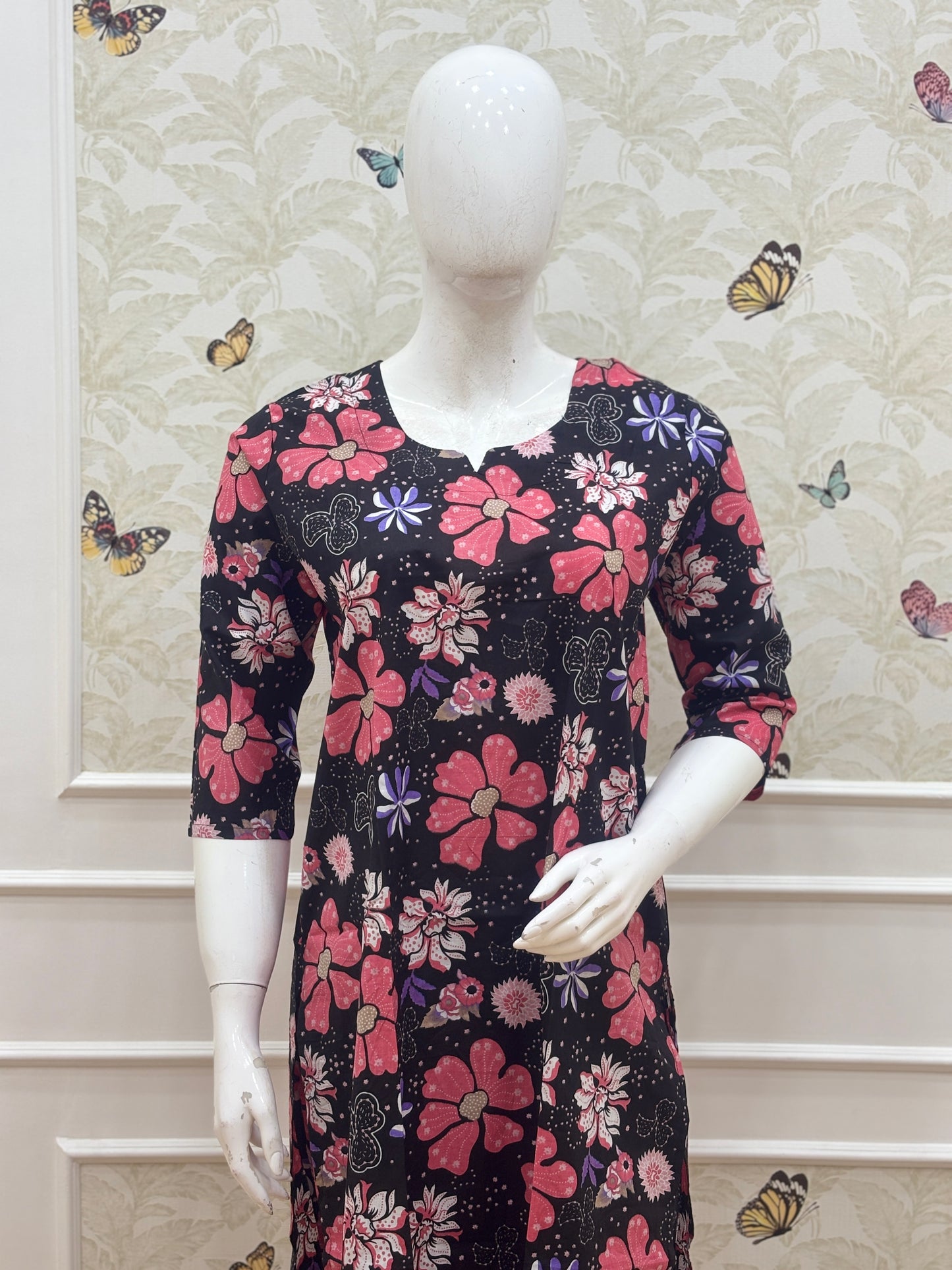 Black Floral Printed Kurti Set