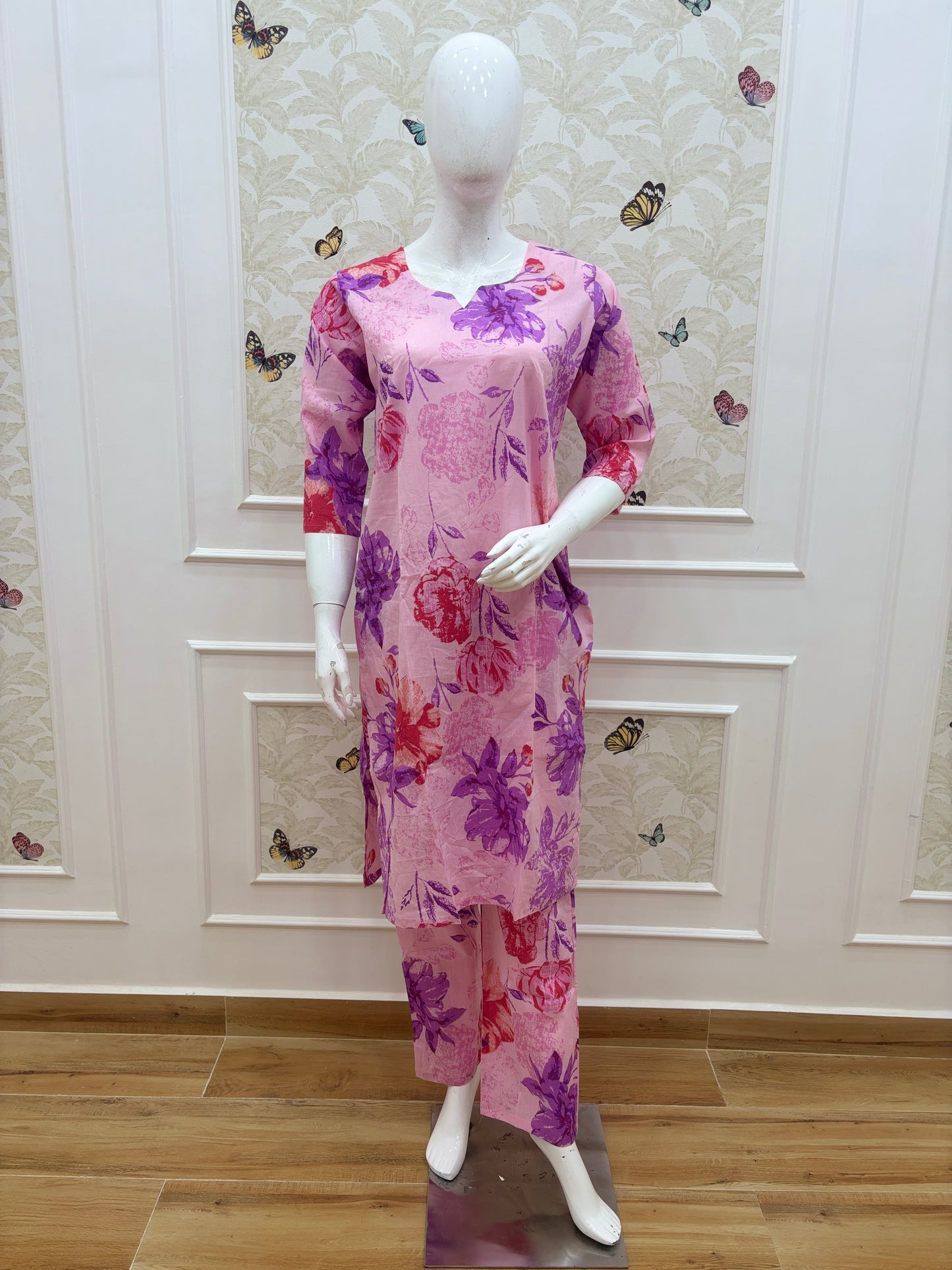 Pink Floral Printed Kurti Set