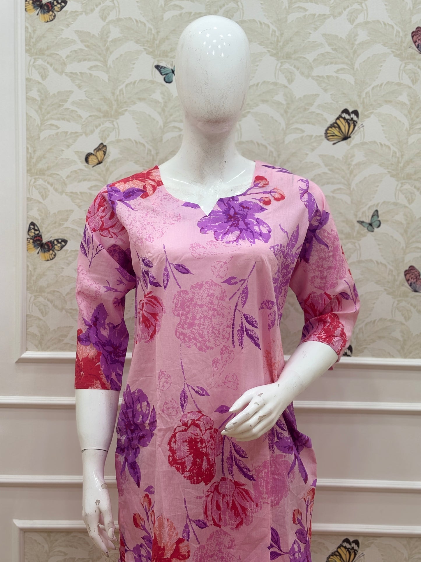 Pink Floral Printed Kurti Set