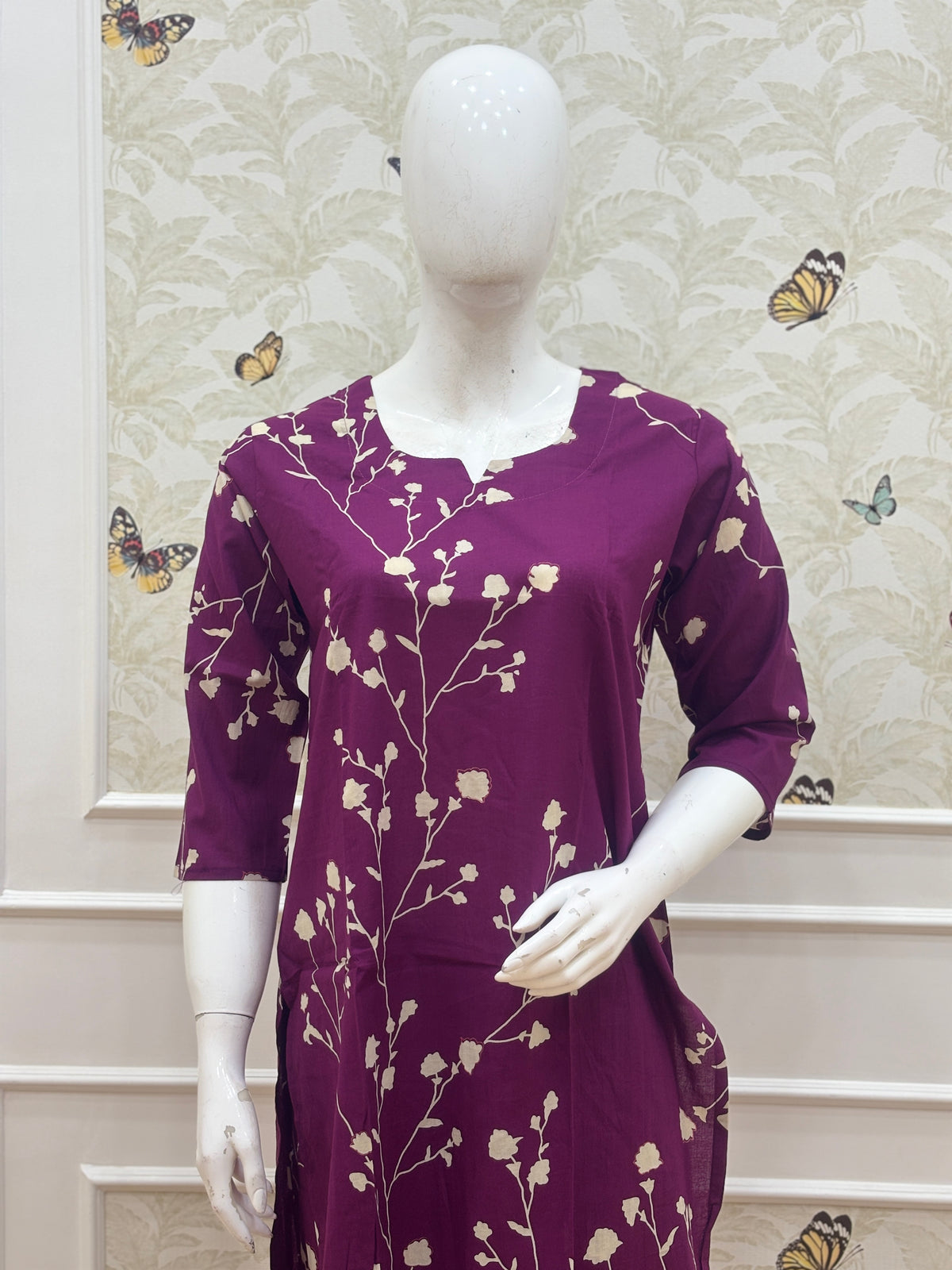 Deep Plum Floral Printed Kurti Set
