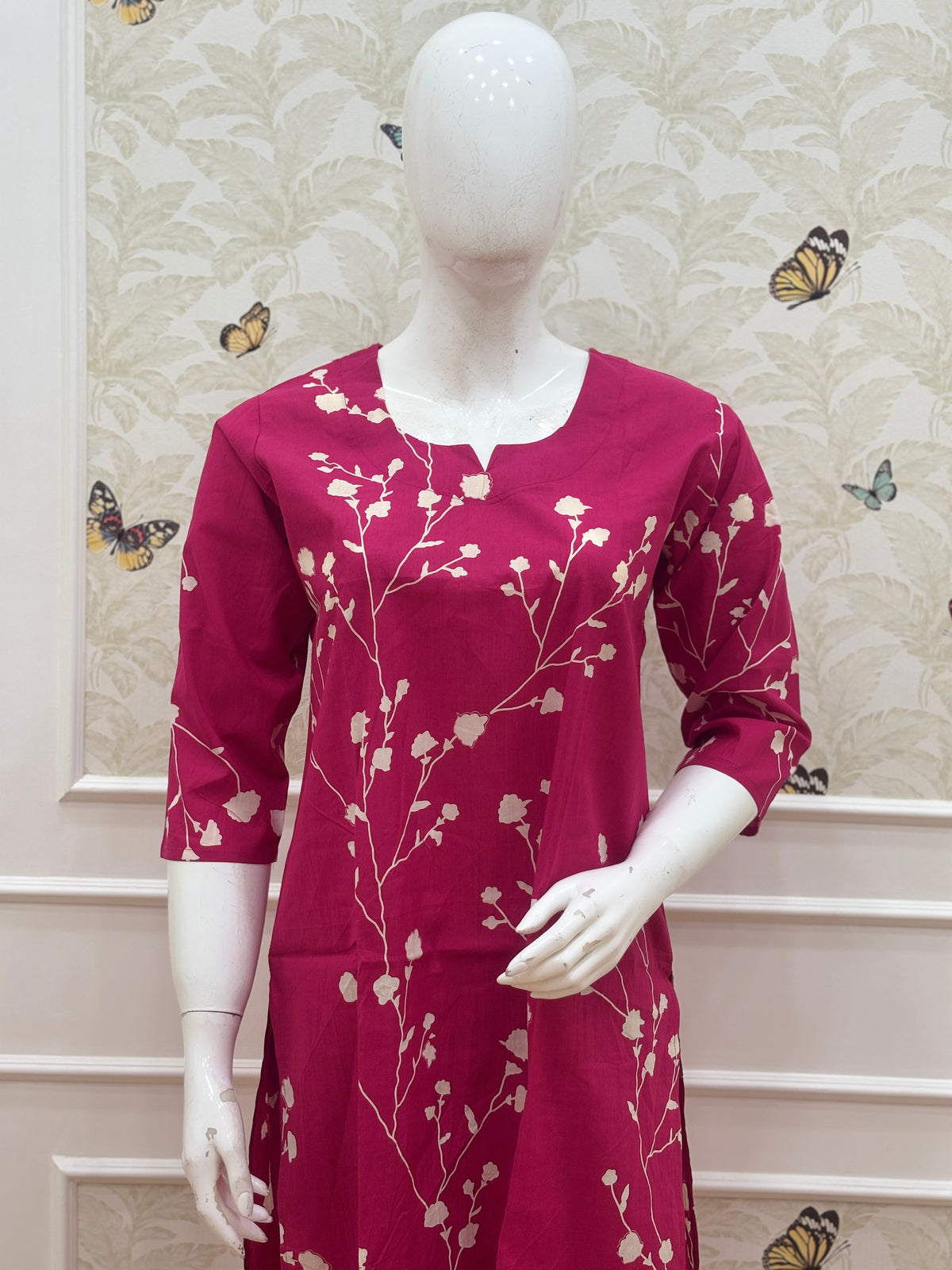 Raspberry Pink Floral Printed Kurti Set