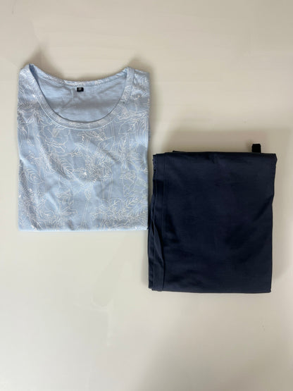 Light Blue Floral Print Women’s T-shirt and Palazzo