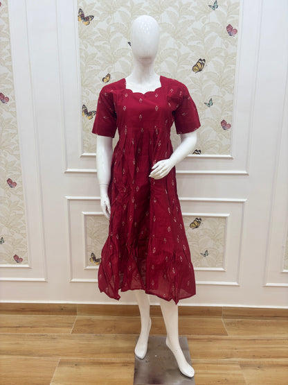 Crimson Red Printed Budget Friendly Frock