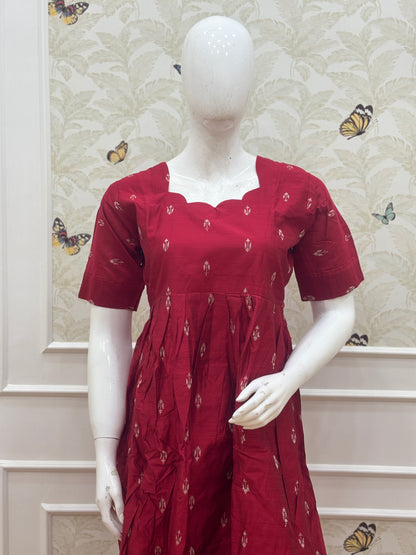 Budget-Friendly Deep Maroon Printed Frock