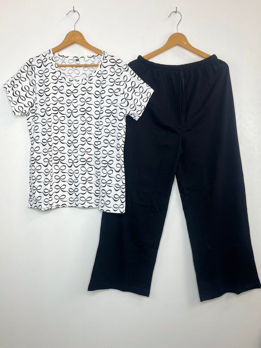 White Bow Print Women’s T-shirt and Palazzo