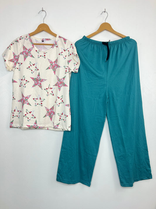 Cream Star Floral Print Women’s T-shirt and Palazzo