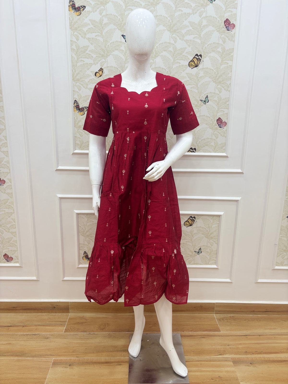 Deep Maroon Red Printed Budget Friendly Frock