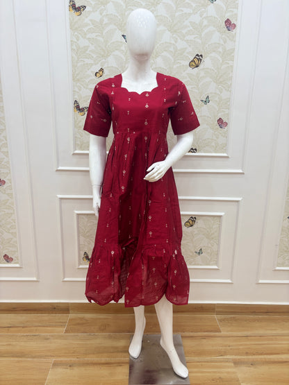 Deep Maroon Red Printed Budget Friendly Frock