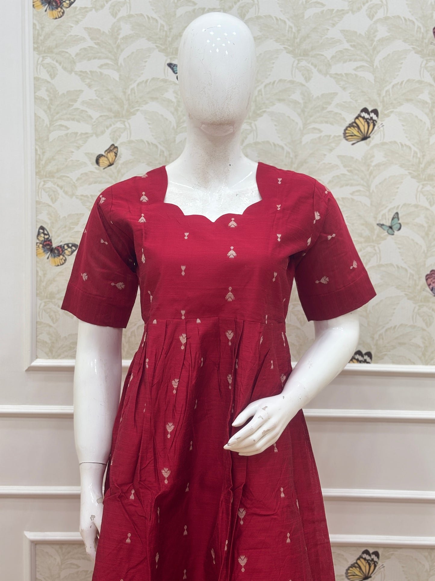 Deep Maroon Red Printed Budget Friendly Frock