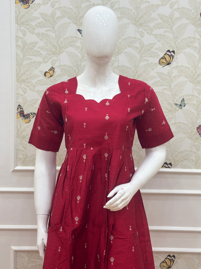 Deep Maroon Red Printed Budget Friendly Frock
