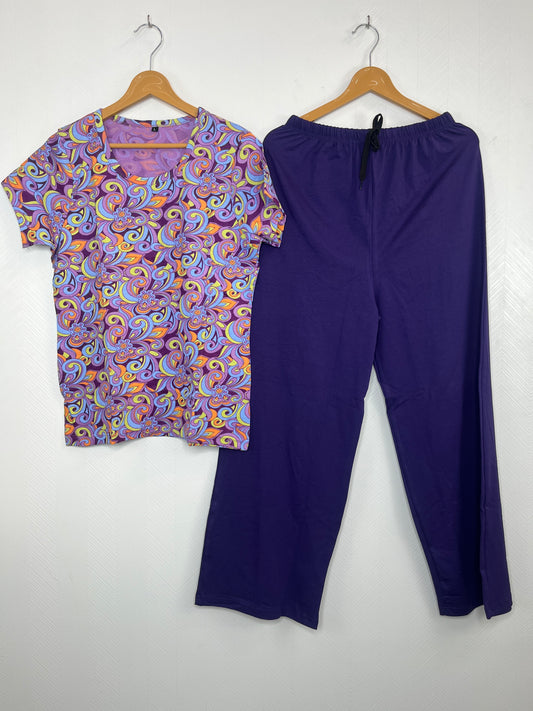 Purple Abstract Print Women’s T-shirt and Palazzo