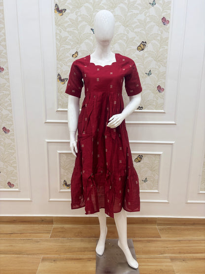 Budget-Friendly Deep Maroon Printed Frock