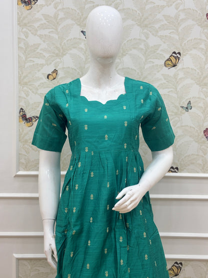 Teal Green Printed Budget Friendly Frock