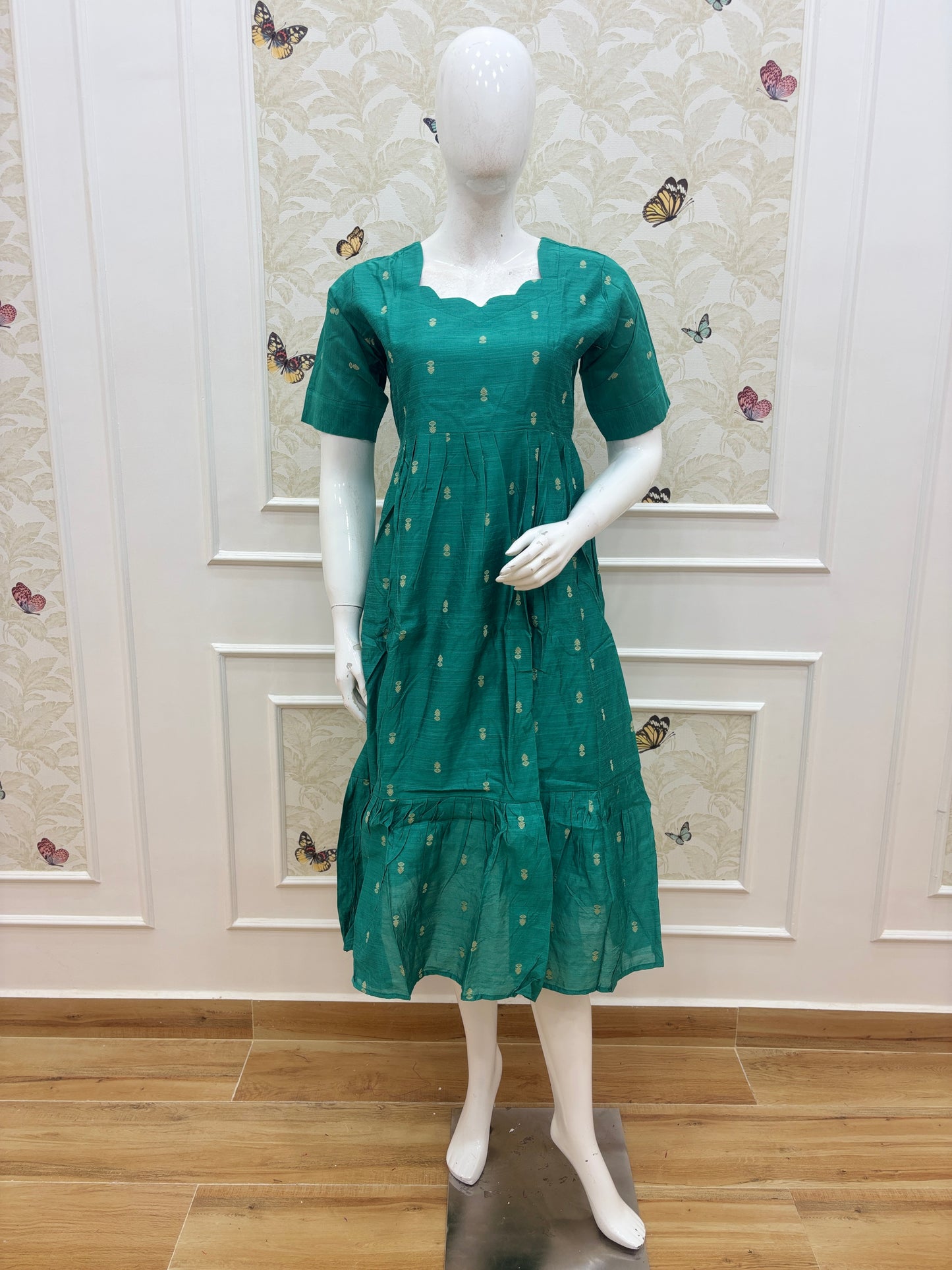 Teal Green Printed Budget Friendly Frock