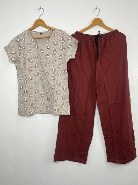 Beige Daisy Print Women’s T-shirt and Palazzo