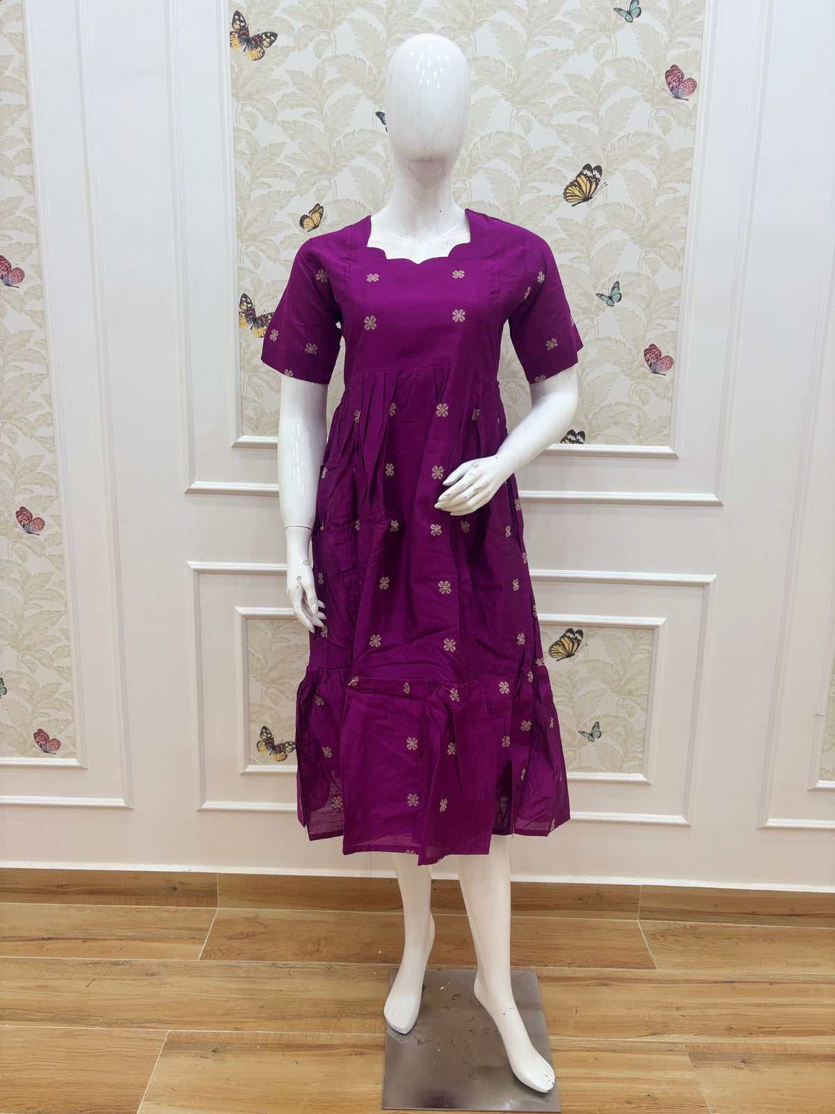 Wine Magenta Printed Budget Friendly Frock