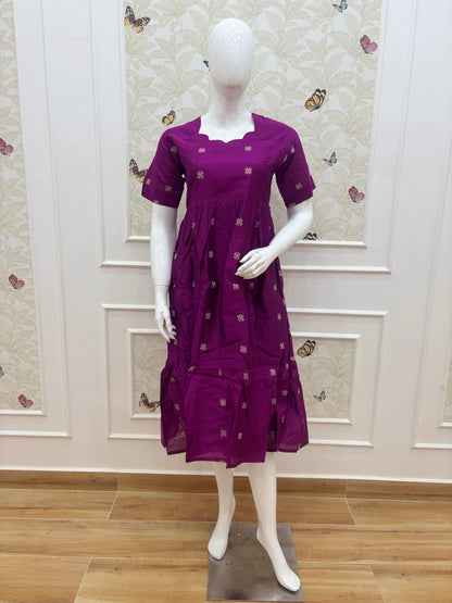 Wine Magenta Printed Budget Friendly Frock
