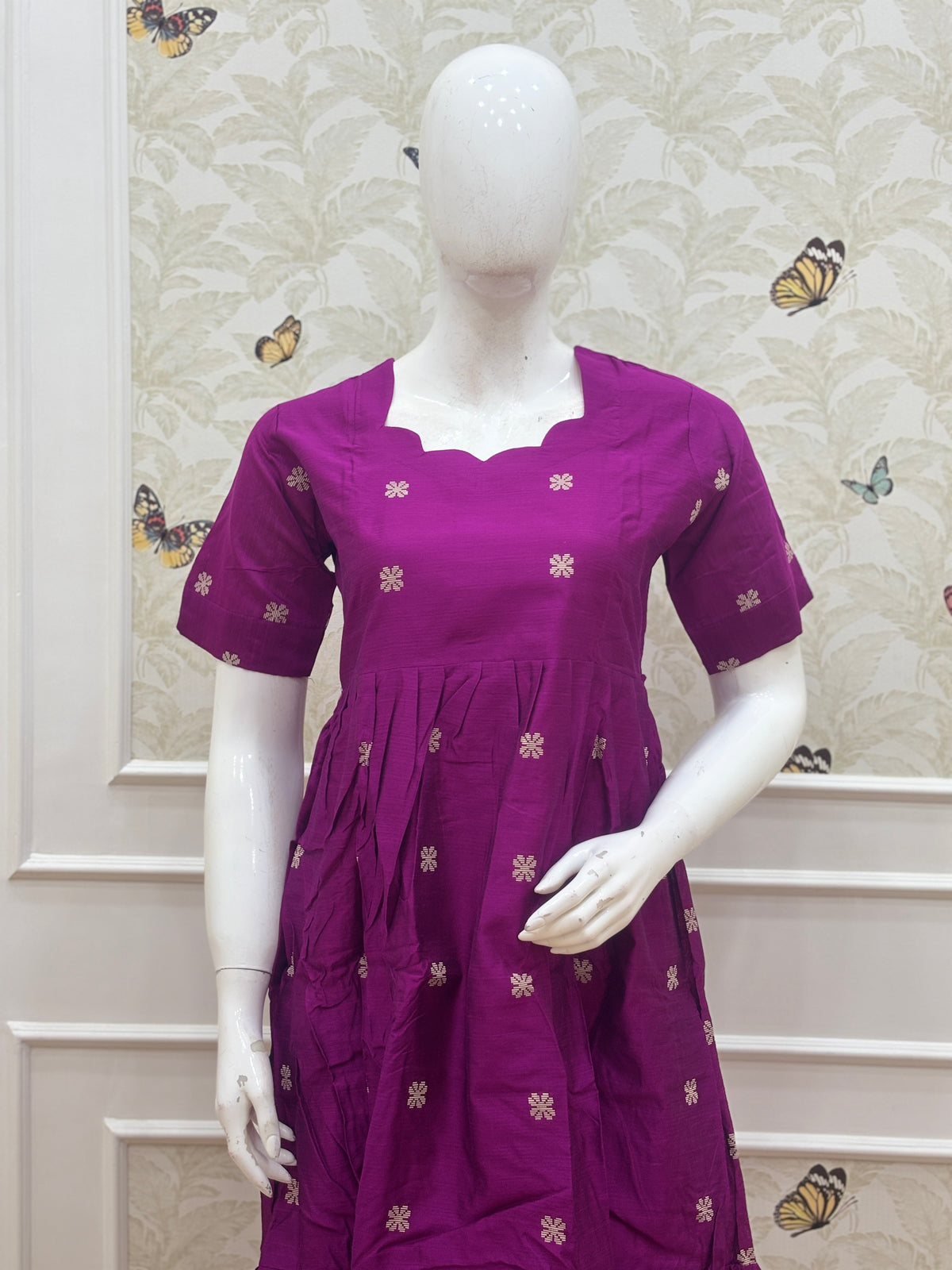 Wine Magenta Printed Budget Friendly Frock