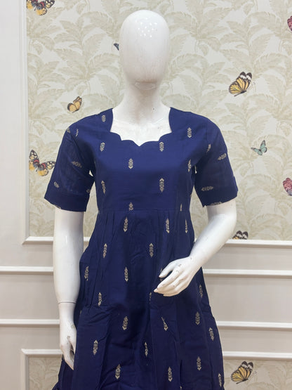 Navy Blue Printed Budget Friendly Frock