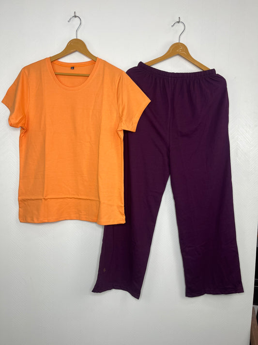 Orange Solid Print Women’s T-shirt and Palazzo