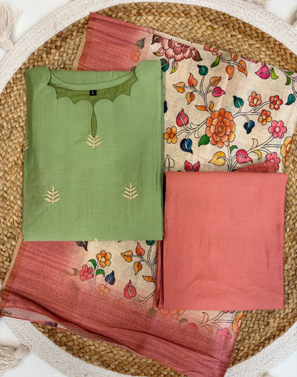 Olive Bloom Silk Cotton 3-Piece Set