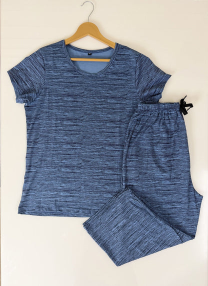 Light Blue with Black Shades Printed T-shirt and 3/4th Coords