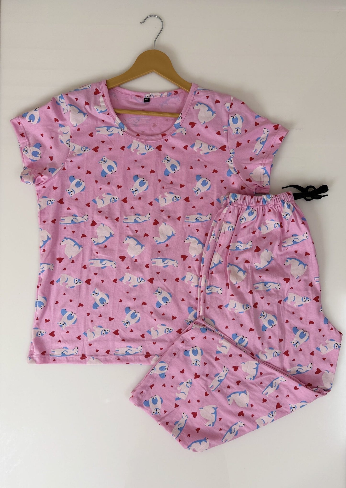 Baby Pink with White Animals Printed T-shirt and 3/4th Coords
