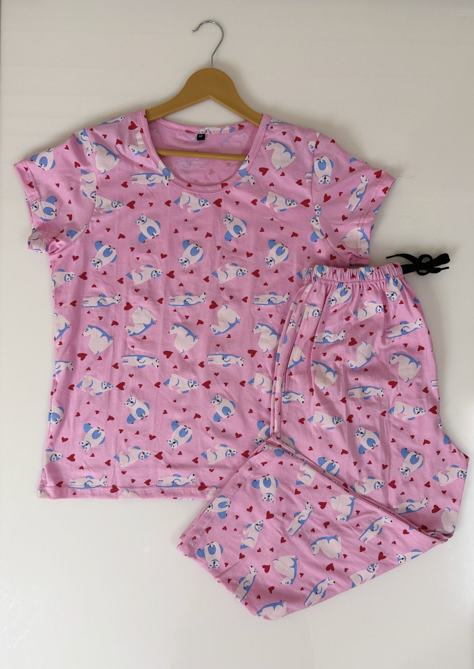 Baby Pink with White Animals Printed T-shirt and 3/4th Coords