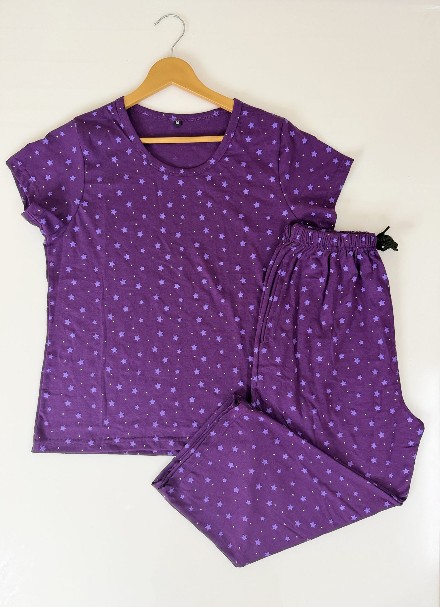 Violet with Stars Printed T-shirt and 3/4th Coords