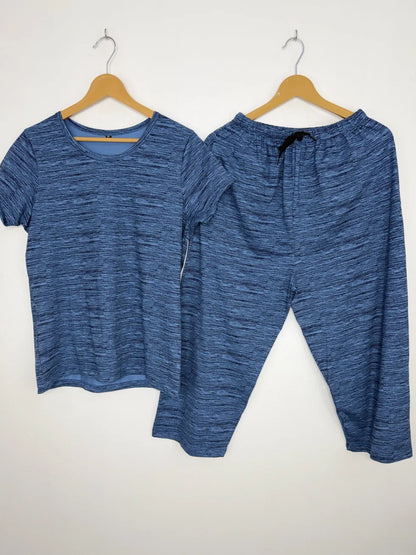 Light Blue with Black Shades Printed T-shirt and 3/4th Coords