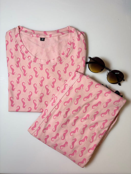 Light Pink and Unique Motifs Printed T-Shirt and Pant Coords Set