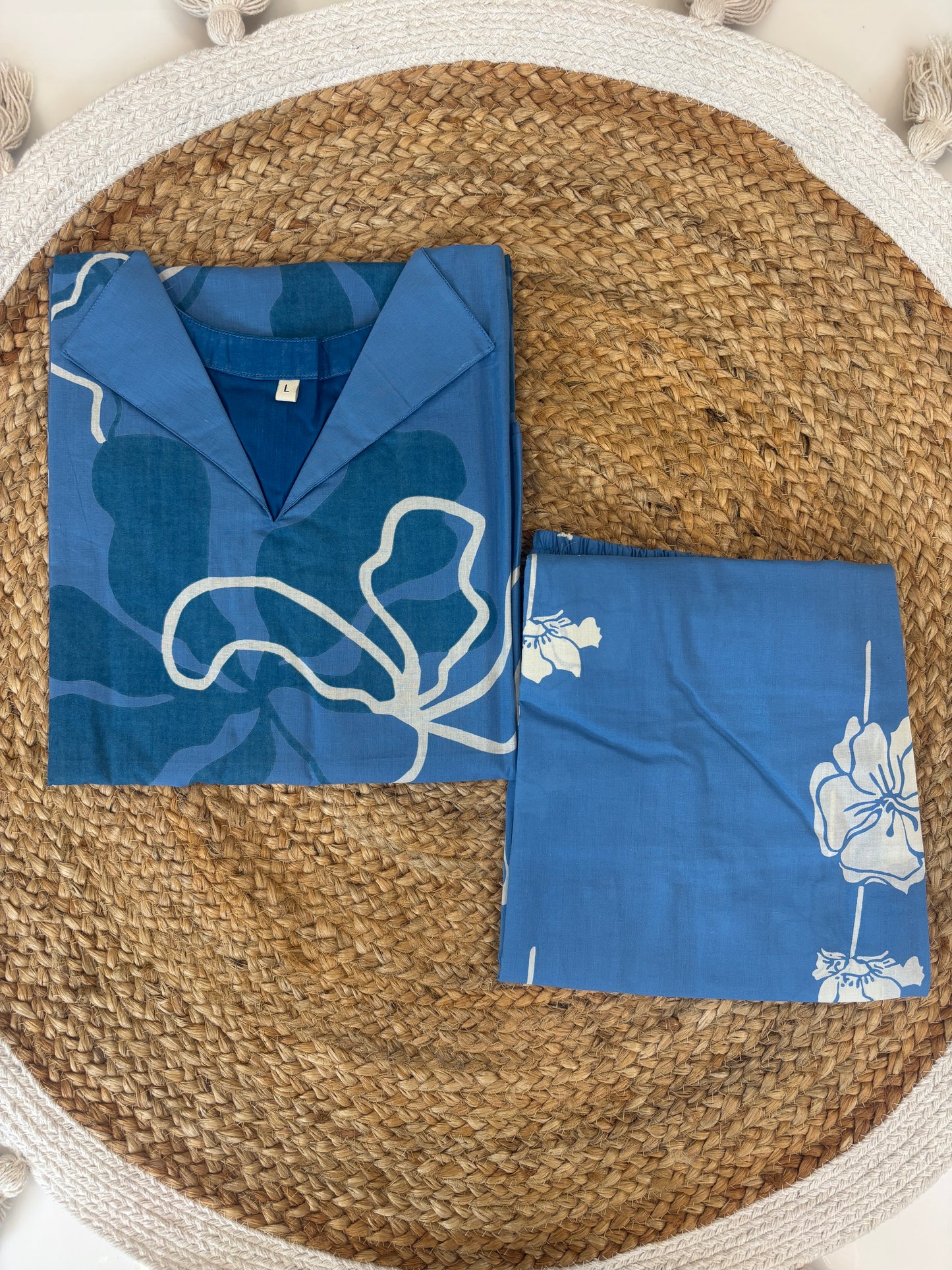 Royal Blue Abstract Floral Print Kurta Set