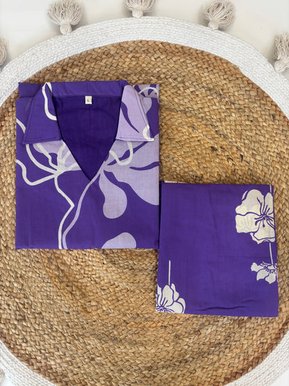 Royal Purple Abstract Floral Print Kurta Set