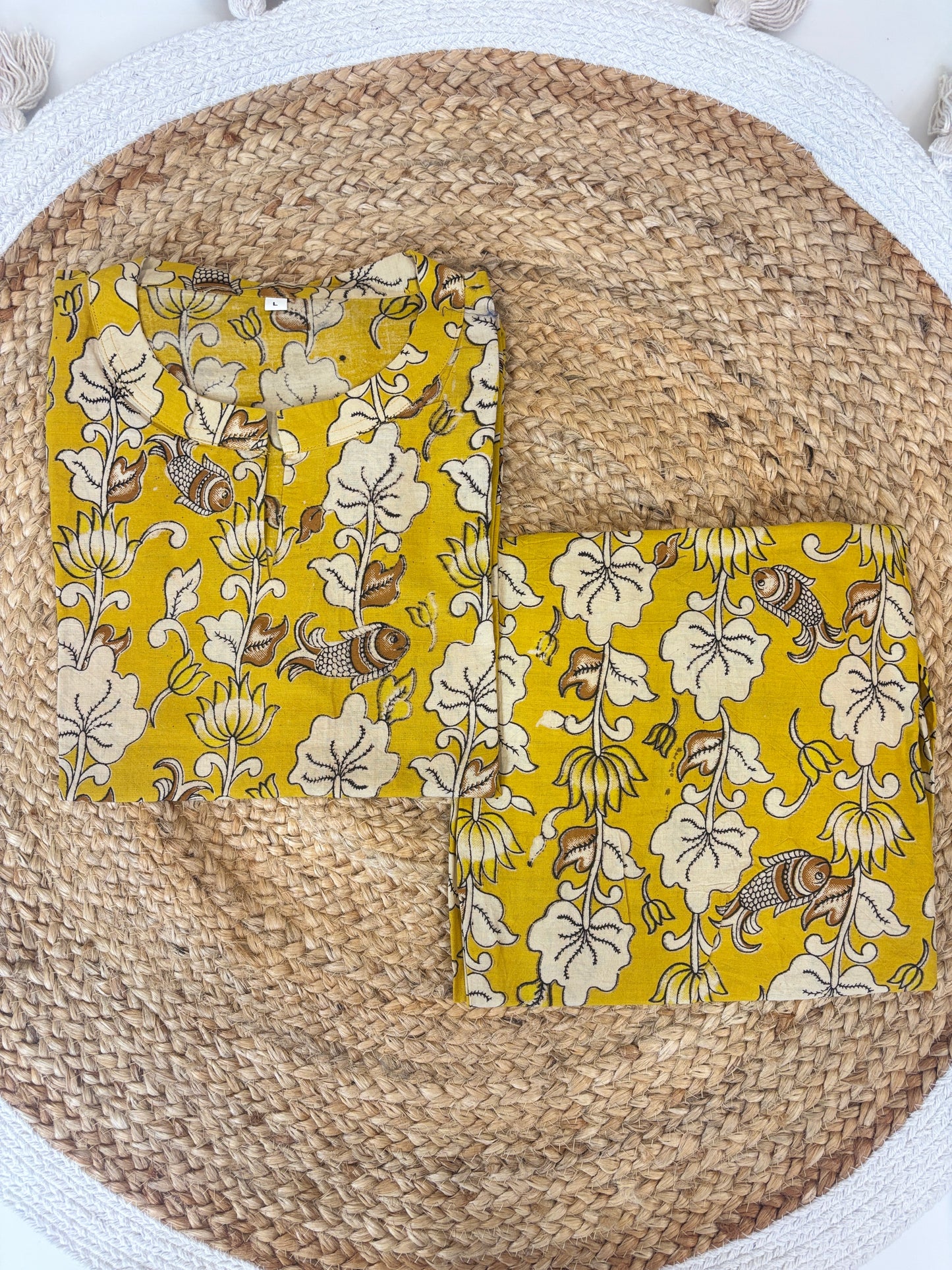 Mustard Yellow Floral Kalamkari Kurta Set