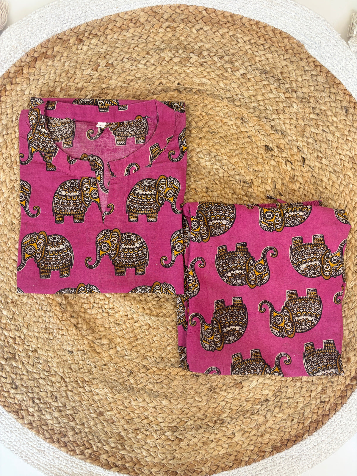 Magenta Elephant Kalamkari Kurta Set