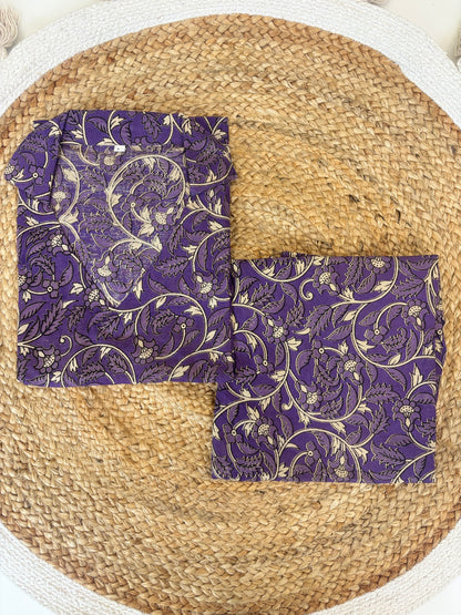 Royal Purple Floral Kalamkari Kurta Set