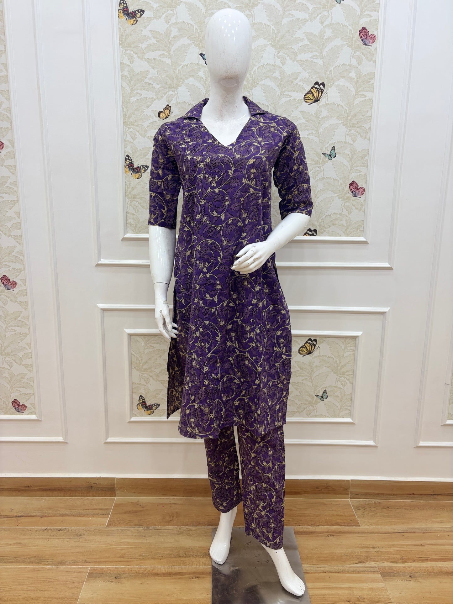 Royal Purple Floral Kalamkari Kurta Set