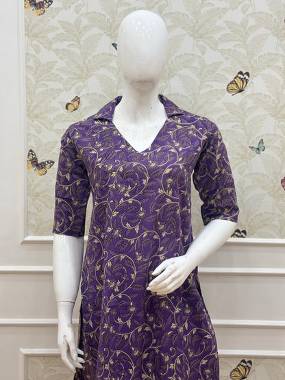 Royal Purple Floral Kalamkari Kurta Set