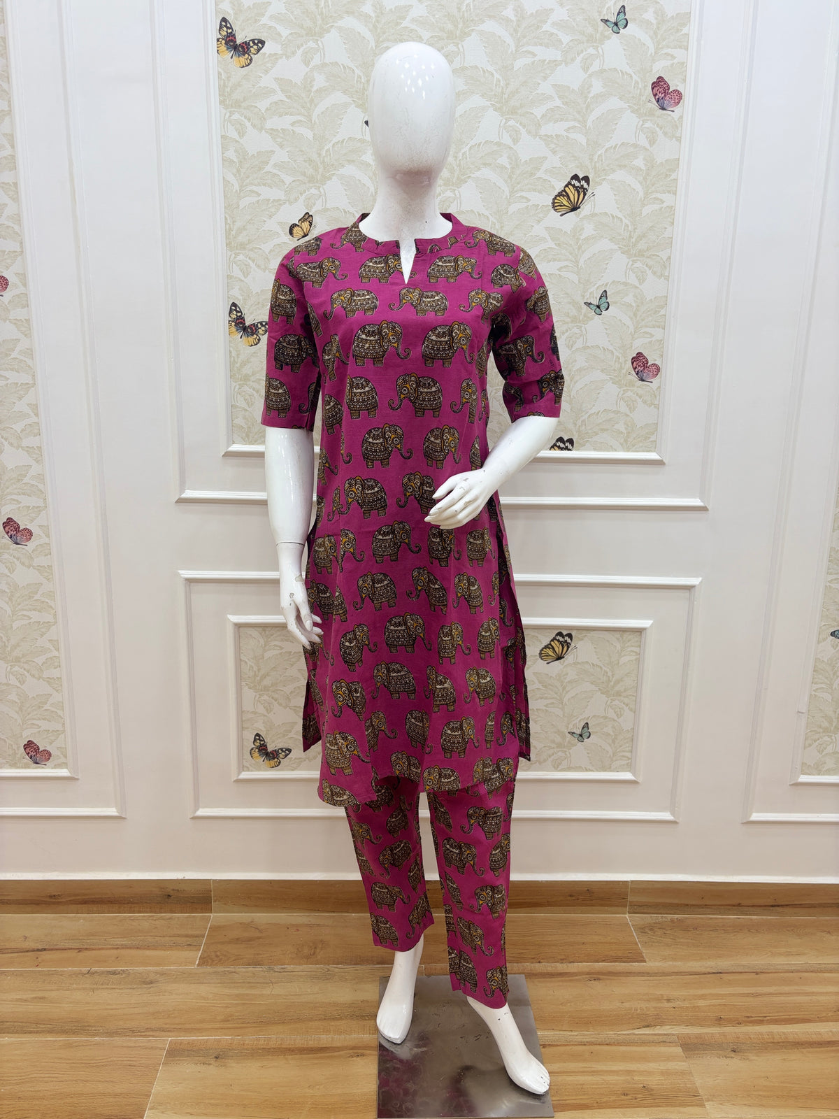 Magenta Elephant Kalamkari Kurta Set