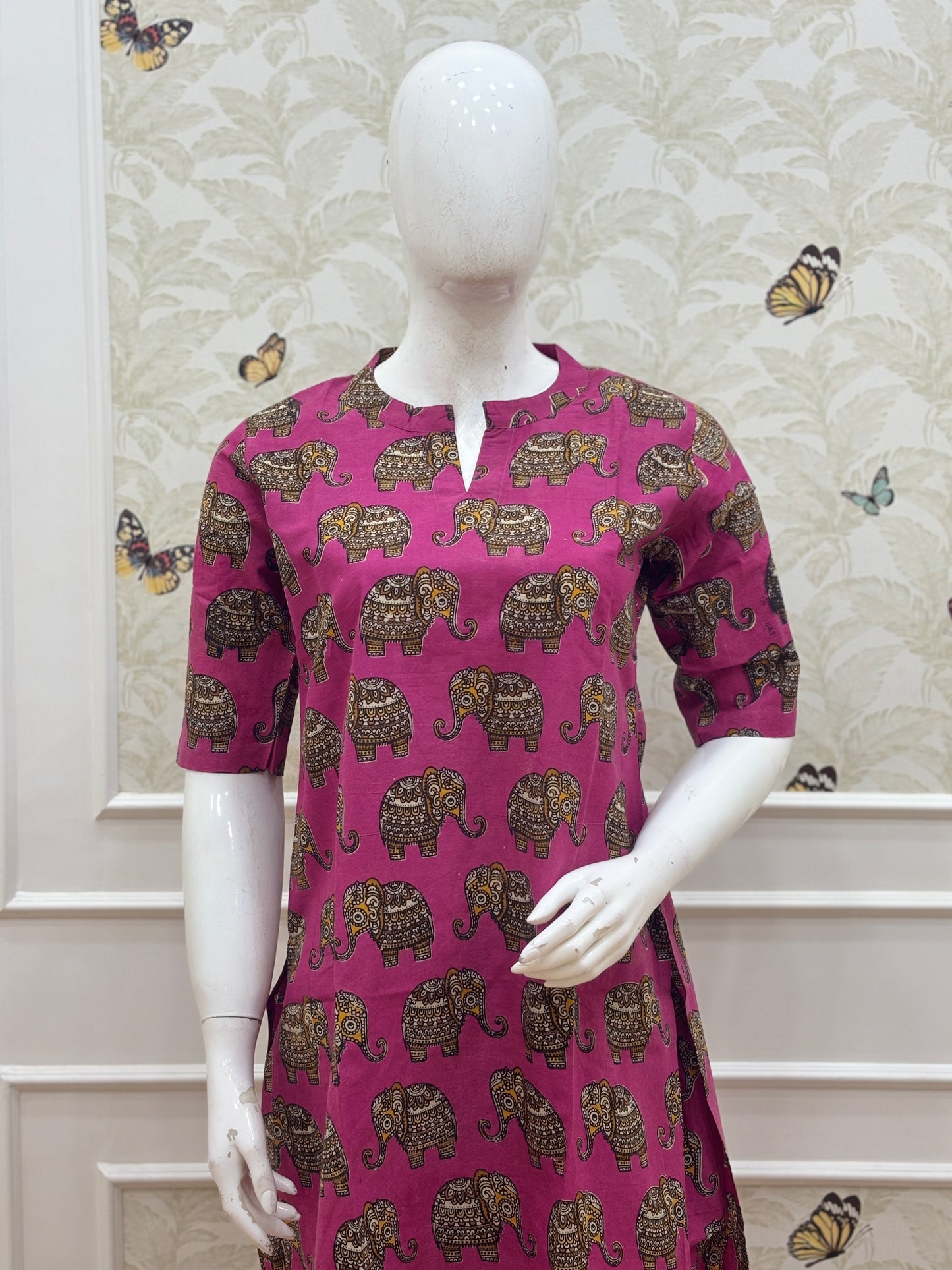 Magenta Elephant Kalamkari Kurta Set