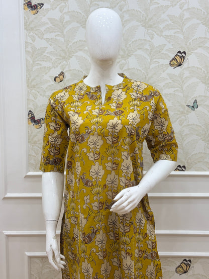 Mustard Yellow Floral Kalamkari Kurta Set