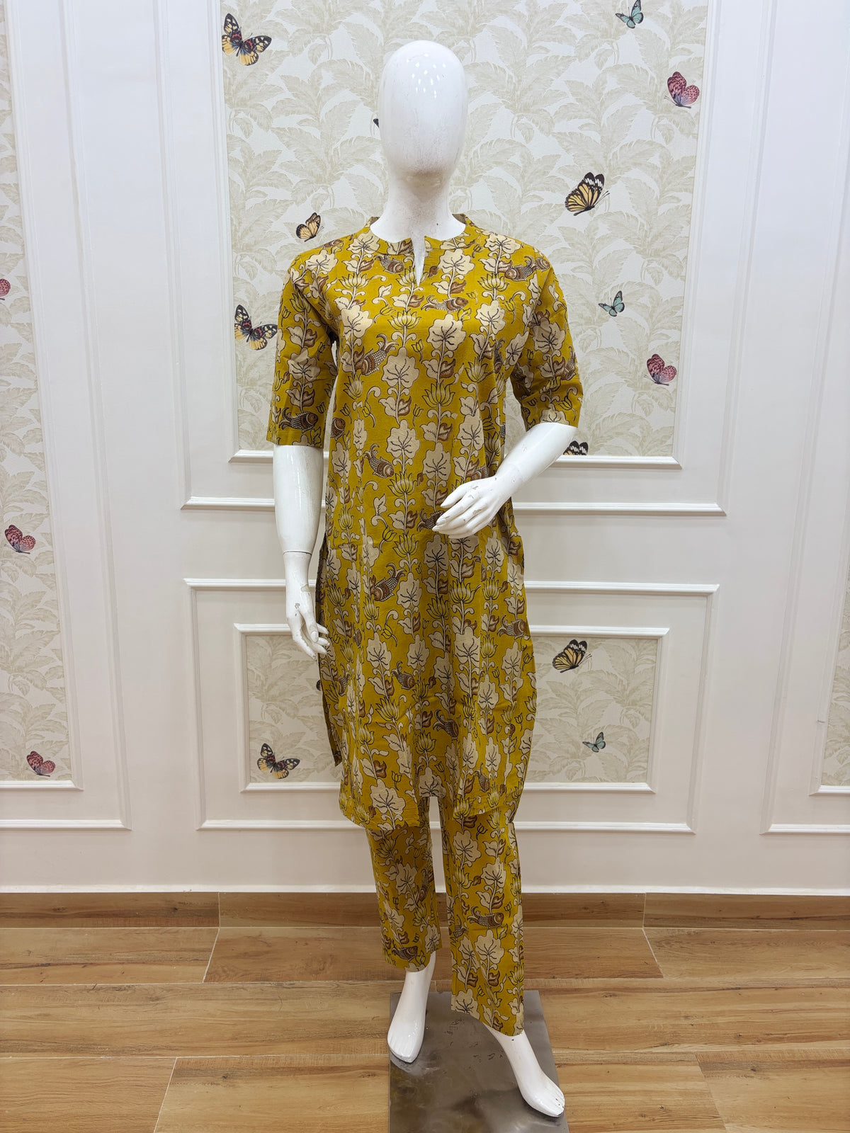 Mustard Yellow Floral Kalamkari Kurta Set